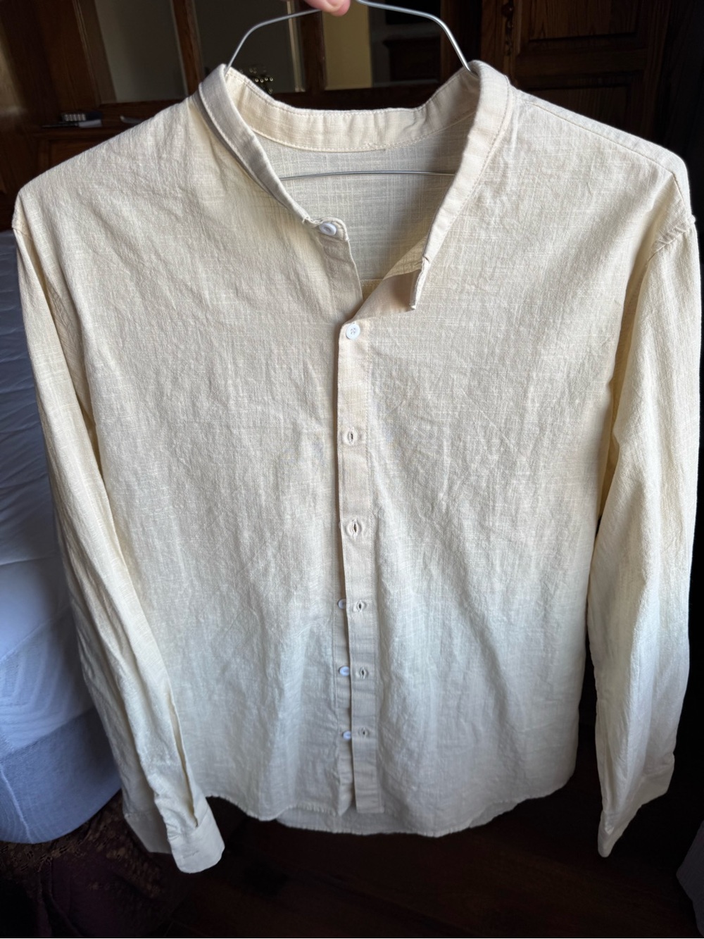 Men's or womens Cream Long-Sleeve Button-Up Shirt